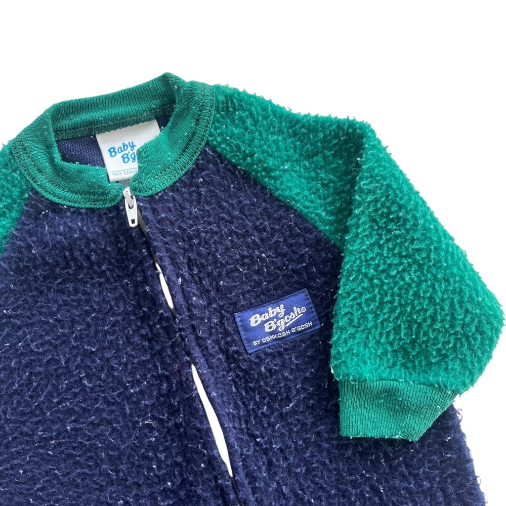 Baby Bgosh by OshKosh 6 Month Green Blue Fleece Footed Sleeper Front Zip Vintage
